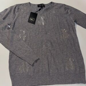 S. Christina Gray Rhinestone Teddy Bear 🧸‎ 100% Cashmere Knit Top